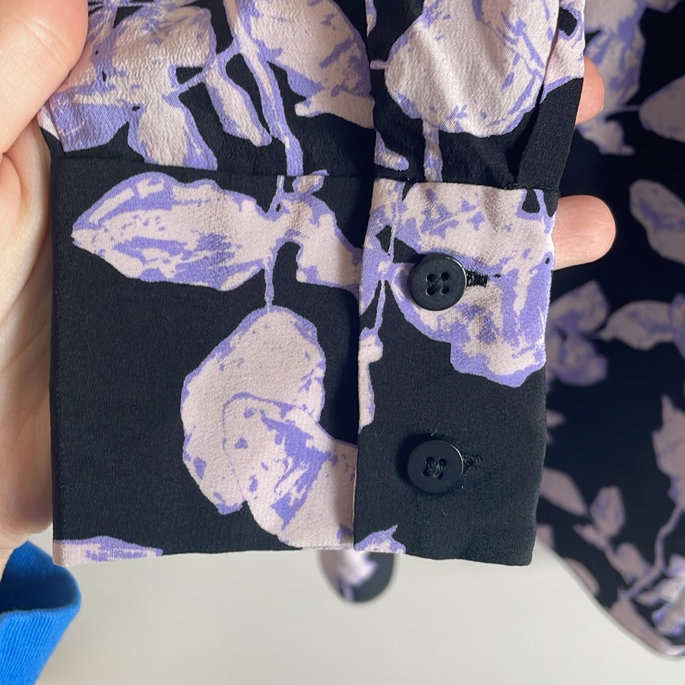 Diane Von Furstenberg Black and Purple Floral Long Sleeve Dress - Size S - Picture 5 of 8